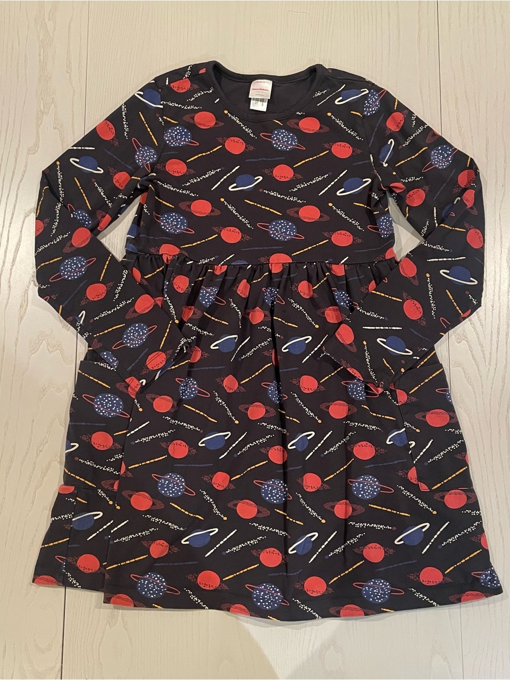 Hanna Andersson Long Sleeve Playground Dress with Pockets Space Planet 12 150